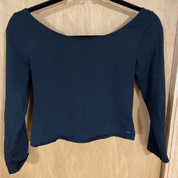 AMERICAN EAGLE-long sleeve black crop with lace back - Picture 1 of 3